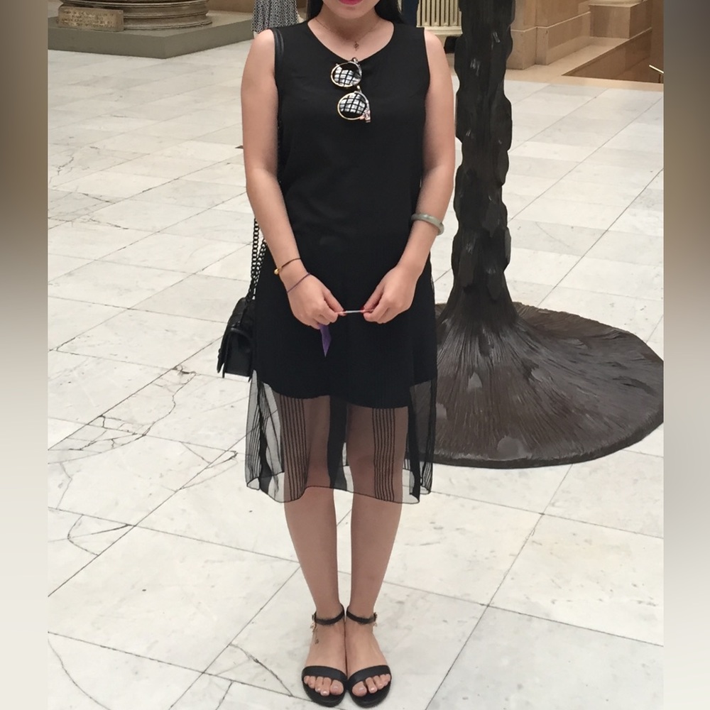 Mix Material Black Sleeveless Midi Dress